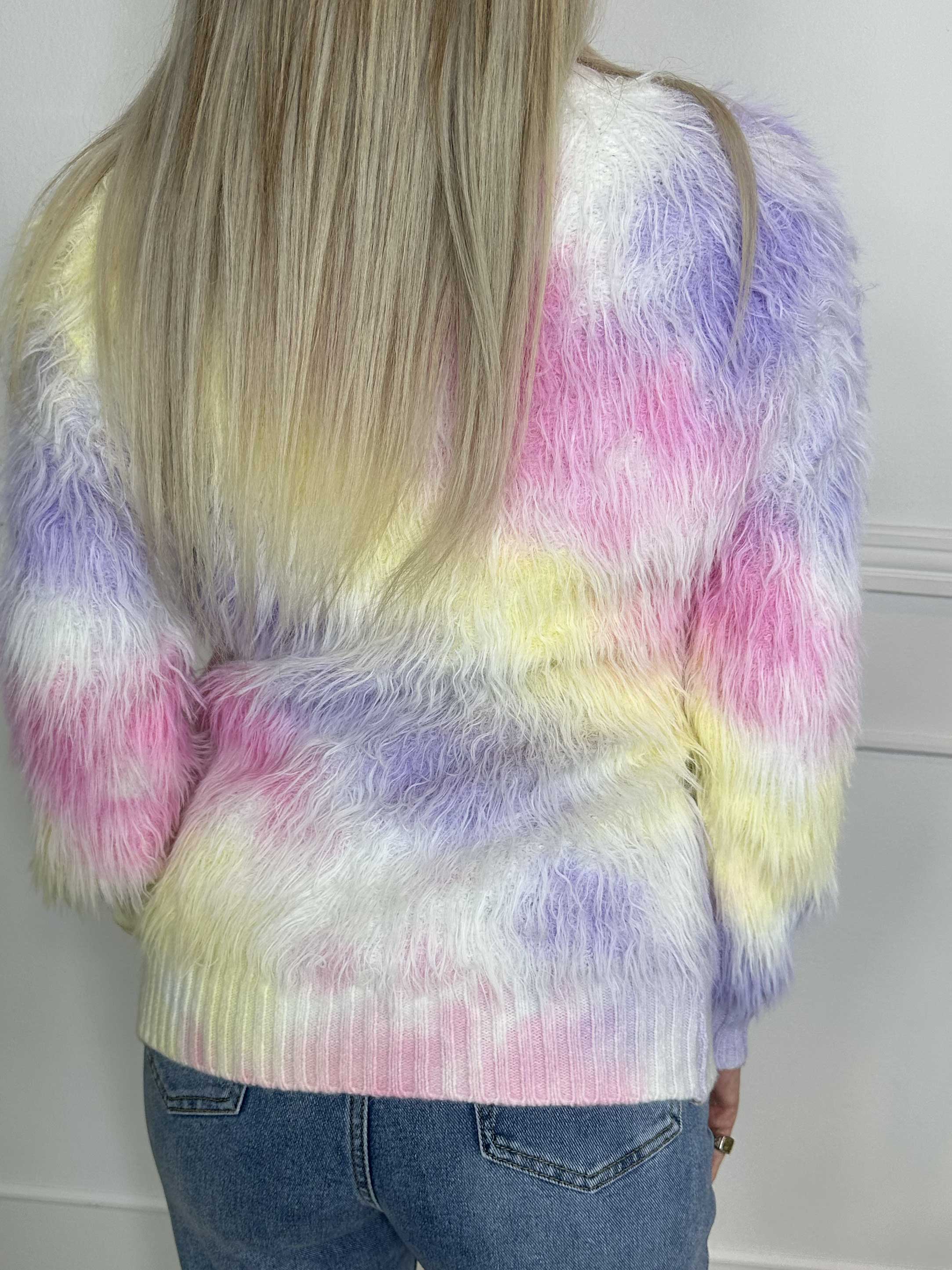 Duff - Sød fluffy cardigan i fine pastel farver